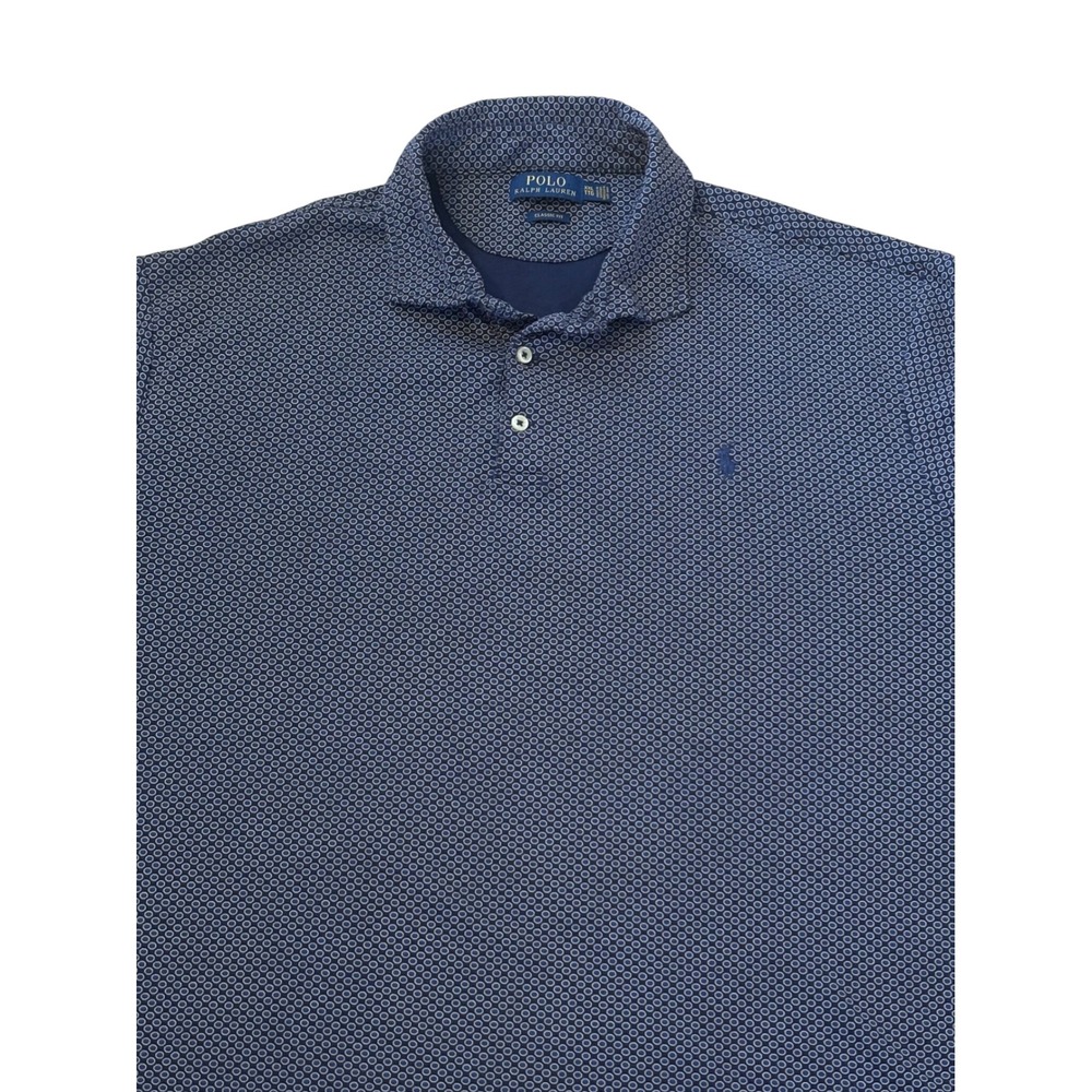 Polo Ralph Lauren Mens XXL Classic Fit Navy Blue Geometric Circle Polo Shirt